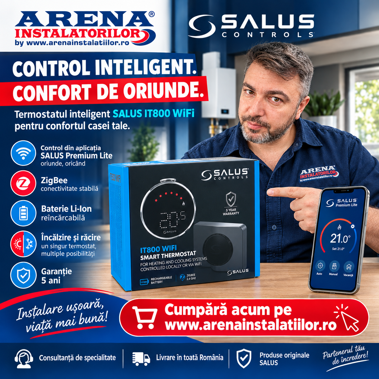 Termostat de ambient inteligent SALUS IT 800 WiFi