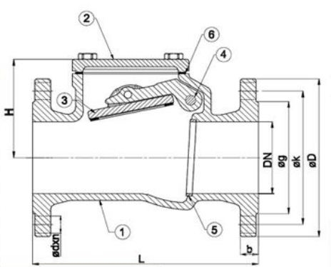 Robinet retinere cu clapa DUYAR PN16 DN80 - schema