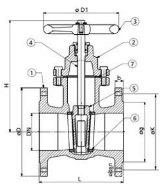robinet sertar pana DUYAR PN4 DN350 - schema