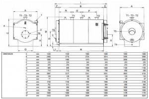 Poza Cazan din otel cu flacara intoarsa in focar Ferroli Prextherm RSW - dimensiuni
