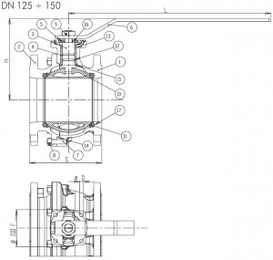 Poza Dimensiuni robinet fonta cu sfera si flanse BRANDONI PN16 DN200