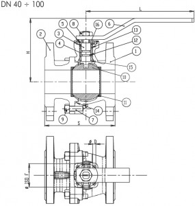 Poza Schema robinet gaz cu sfera si flanse BRANDONI PN16