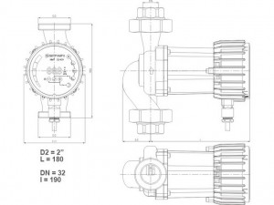 Poza Dimensiuni Pompa cu turatie variabila IMP PUMPS NMT SMART 32/100-180
