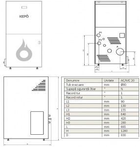 Poza Dimensiuni Centrala termica pe peleti compacta KEPO 20 CM - 20 kW