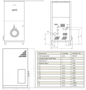 Poza Dimensiuni Centrala termica pe peleti compacta KEPO 35 CM - 35 kW