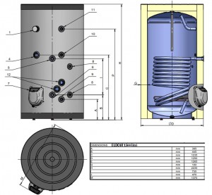 Poza Dimensiuni Boiler termoelectric cu o serpentina ELDOM 1500 litri