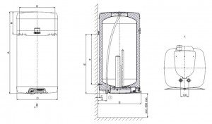 Poza Dimensiuni Boiler electric Quadrate DZD OKHE 125 - 125 L