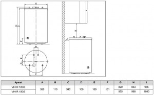 Poza Dimensiuni Boiler cu o serpentina VAILLANT VIH-R 120/6
