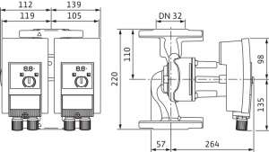 Poza Dimensiuni Pompa de circulatie Wilo Yonos Maxo D 32/0,5-11-PN10