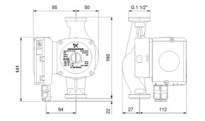 Poza Dimensiuni Pompa de circulatie Grundfos UPS2 25/80 180 mm