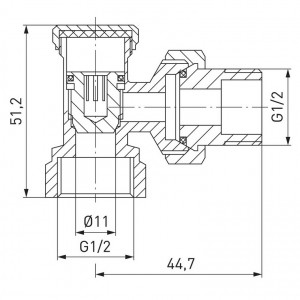 Poza Dimensiuni Robinet radiator retur coltar 1/2” Ferro