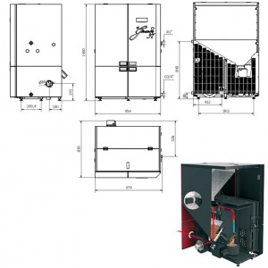 Poza Dimensiuni Cazan compact pe peleti ALFAPLAM Grande - 37 kW
