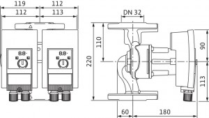 Poza Dimensiuni Pompa de circulatie Wilo Yonos Maxo D 32/0,5-7-PN10
