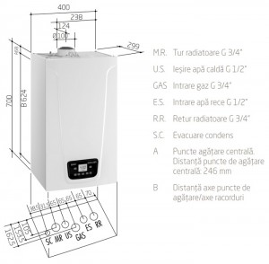 Poza Centrala termica BAXI DUO-TEC COMPACT E - dimensiuni