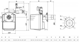 Poza Dimensiuni Arzator gaz 1 treapta ELCO VG 1.40 E h3/8' - Rp1/2' KN