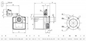 Poza Dimensiuni Arzator gaz 1 treapta ELCO VG 2.140 E d3/4' - Rp3/4' KN - 80-140 kW