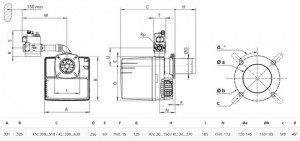 Poza Dimensiuni Arzator gaz 1 treapta ELCO VG 2.205 E d3/4' - Rp3/4' KL - 130-205 kW
