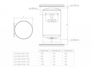 Poza Dimensiuni Boiler electric TESY BiLight GCV 1004420 B11 TSR - 100 litri
