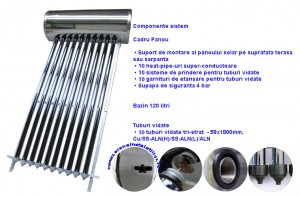 Poza Panou solar compact 10 tuburi vidate HEAT PIPE PANOSOL PS 120 cu suport terasa