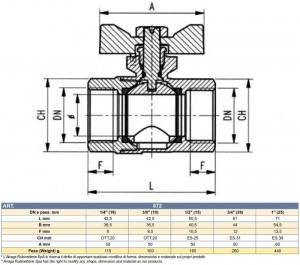 Poza AIRAGA 872 PN 16 FI-FI DN 20 ( 3/4 ) - dimensiuni
