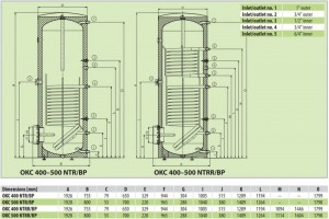 Poza Boiler indirect cu dubla serpentina cu flansa DRAZICE OKC NTRR/BP 500  - 500 litri - dimensiuni