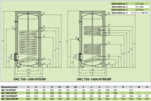 Poza Boiler indirect cu dubla serpentina cu flansa DRAZICE OKC NTRR/BP 1000  - 1000 litri - dimensiuni