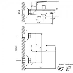 Poza Baterie cada-dus 6292592C Gehler QUADRAT - dimensiuni