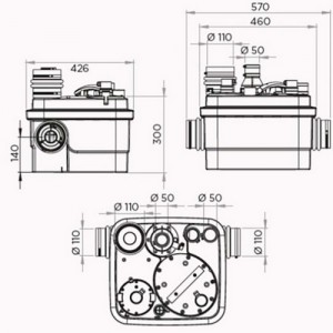 Poza Pompa pentru ape uzate SFA SANICUBIC 1 WP - 1500 W CUBIC1WP - dimensiuni