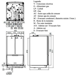 Poza Pompa de caldura aer-apa sistem hibrid Immergas Magis Combo 16 Plus V2 T - 16 kW - dimensiuni unitate interna