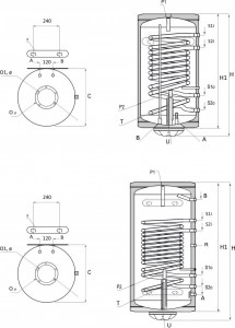 Poza Boiler termoelectric cu 2 serpentine Burnit BB NL2 200 PRL - 200 litri - dimensiuni