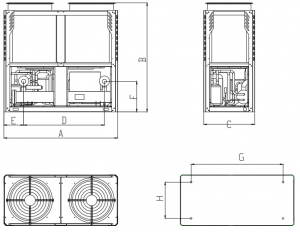 Poza Chiller aer-apa modular in pompa de caldura Evoclima CHWP 0652 - 70 kW - dimensiuni