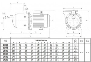 Poza Pompa centrifugala multietajata inox FORAS P 5-150/5 T - dimensiuni